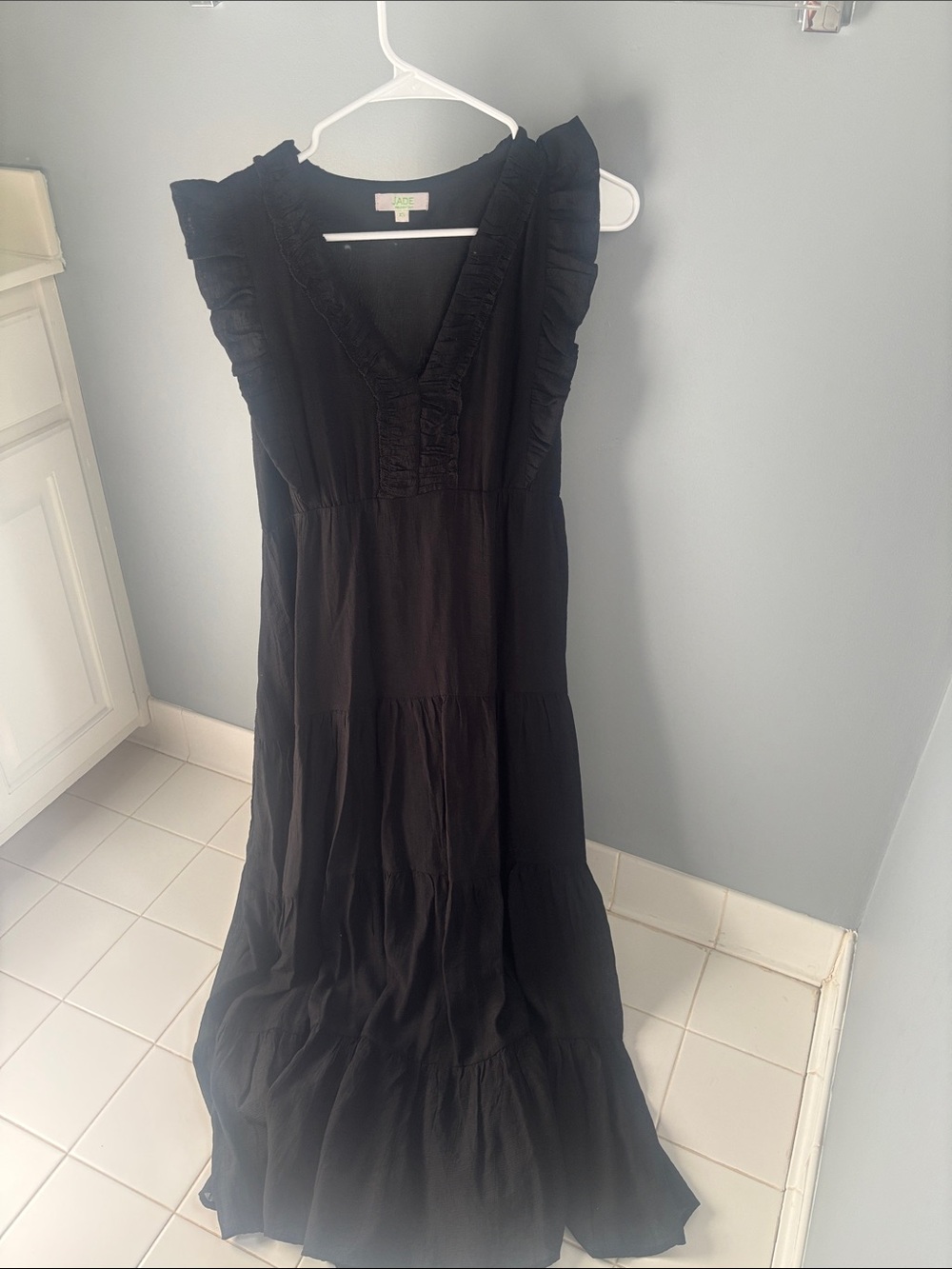 Jade Black Ruffle-Trim Maxi Dress